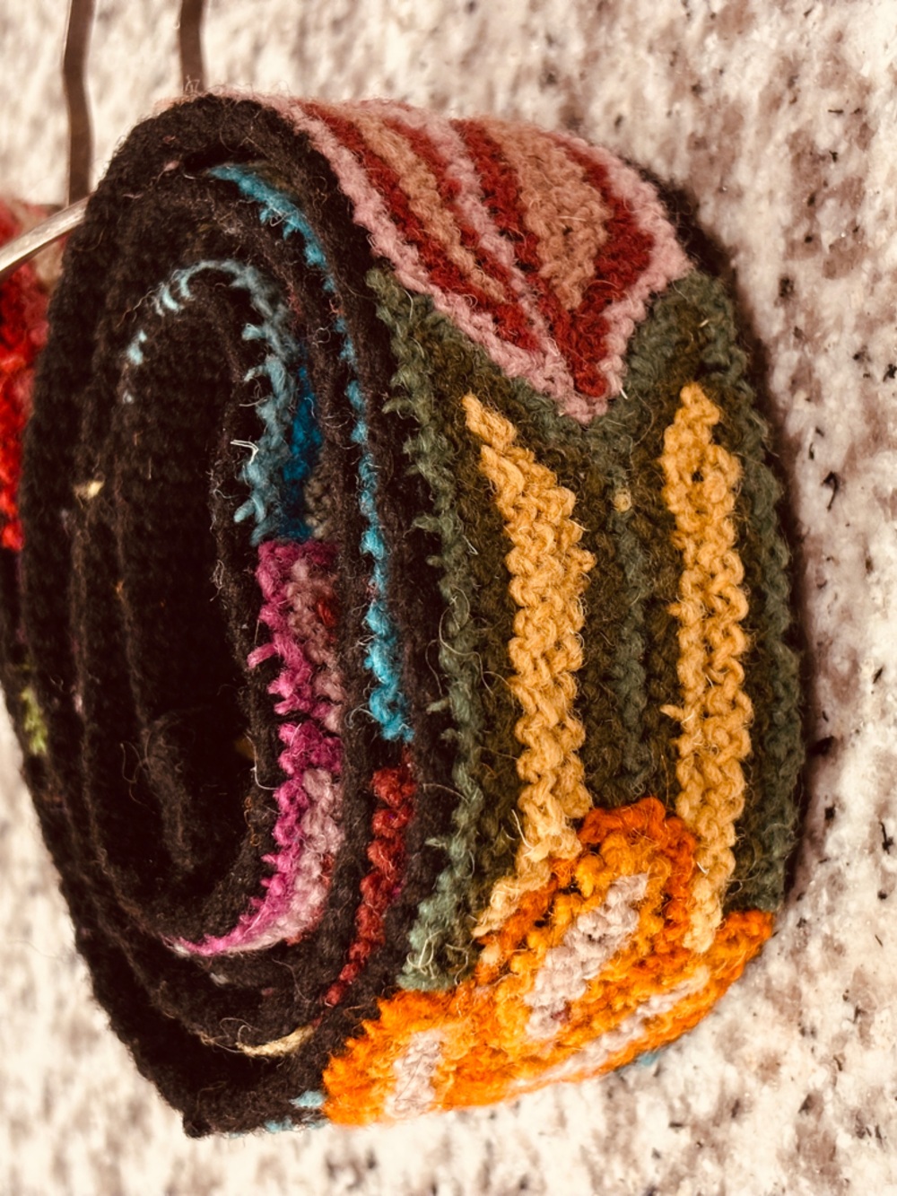 Jenny Kraus Handmade Multicolor Crochet Belt - Yellow, Orange, Pink Accents